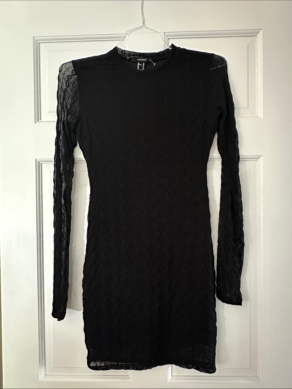 Forever 21 Black Long Sleeve Sheer Mesh Bodycon Mini Dress